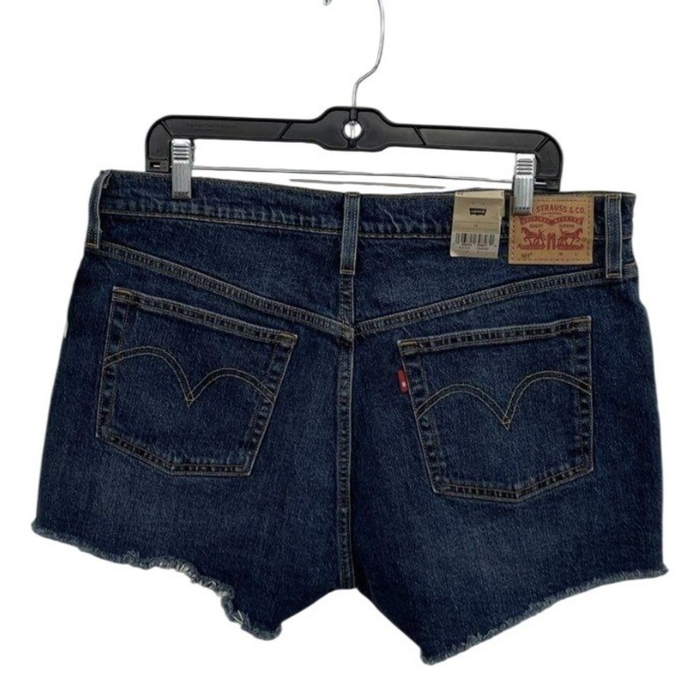 Levis 501 Original High Rise Denim Shorts Blue Distressed Raw Hem Size 34 NEW - Picture 2 of 4